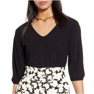 Halogen Puff Sleeve Blouse Stretch Knit 3/4 Sleeve Top NEW - Black